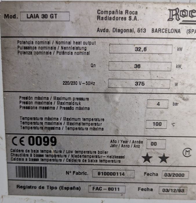 Caldeira aquecimento a gasóleo Roca