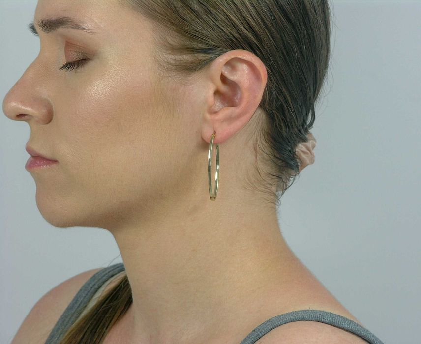 Kolczyki złote wiszące 585 długie koła owalne na biglu angielskim 14K