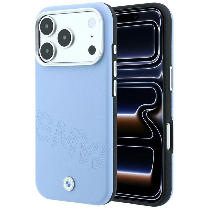 Etui BMW Sign Inclined Deboss Letters MagSafe do iPhone 18 Pro Max / 17 Pro Max niebieski