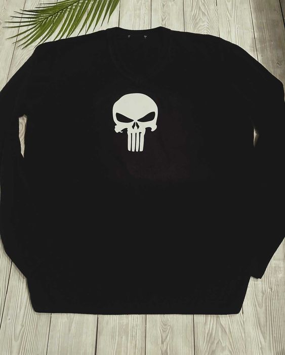 Синий мягкий мужской свитер Punisher каратель с черепом