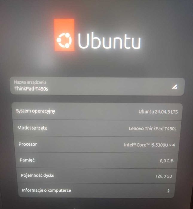 Laptop Lenovo ThinkPad T450S + zasilacz + stacja dokująca