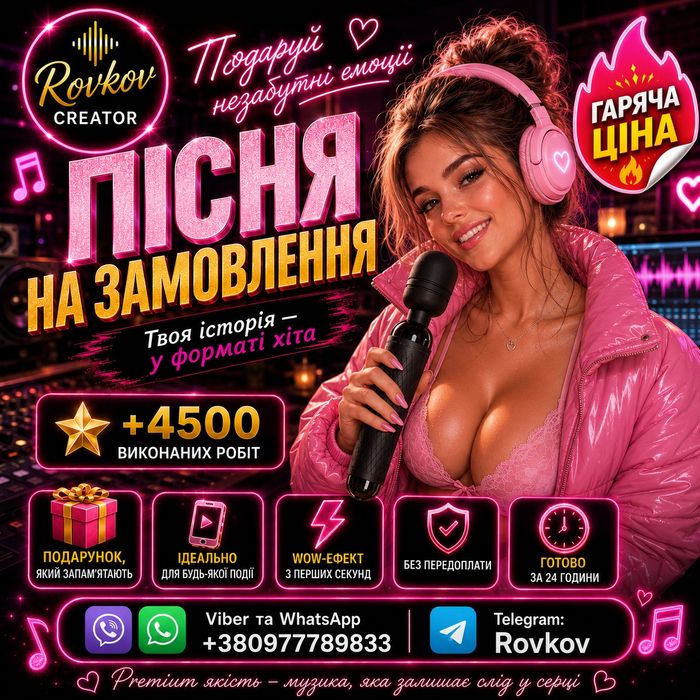 Пісня на замовлення в подарунок оживлення фото відео привітання кавер хіти ремікси  озвучення  відеокліпи треки ремікс фотосесія ШІ пісня про секс