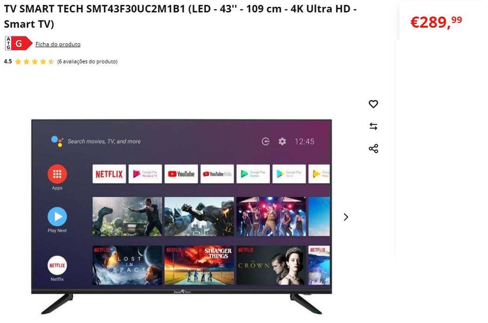 Smart TV 43'' Smart Tech 4K - Avariada