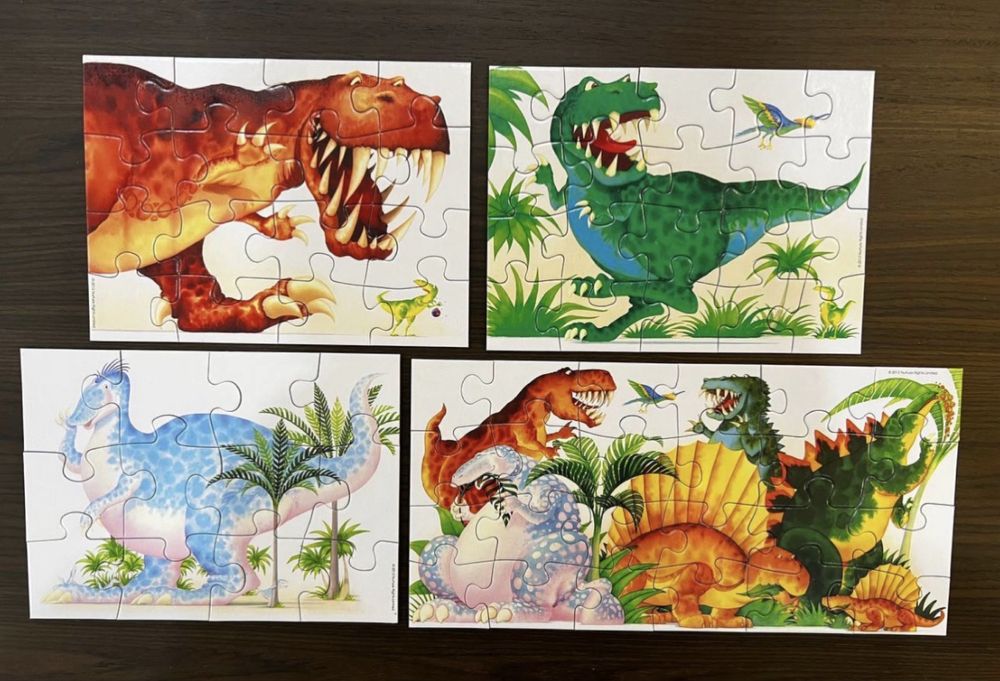 Набір дитячих пазлів з динозаврами + наклейки, вік 3+, дитячі пазли