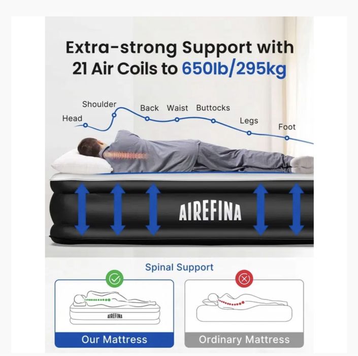 Materac dmuchany z pompką elektryczną 295 kg 190x99x46 cm AF-A09