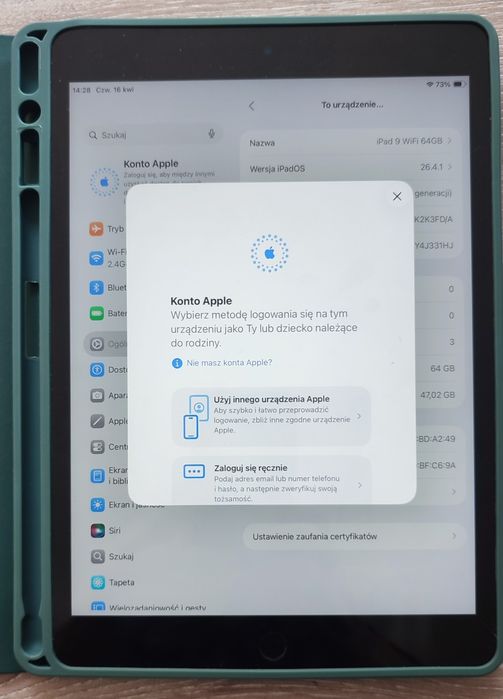 iPad 9 gen 64GB WiFi, IOS 26.4.1