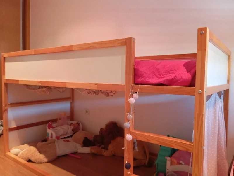 KURA Cama reversível pinho, 90x200 cm/ com Afjal Colchão de espuma
