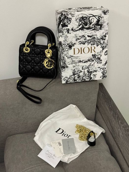 Mini Lady Dior Bag Black/Gold / міні сумка діор чорна