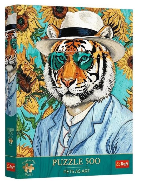 Puzzle 500 Pan Tygrys i Słoneczniki TREFL pudełko,