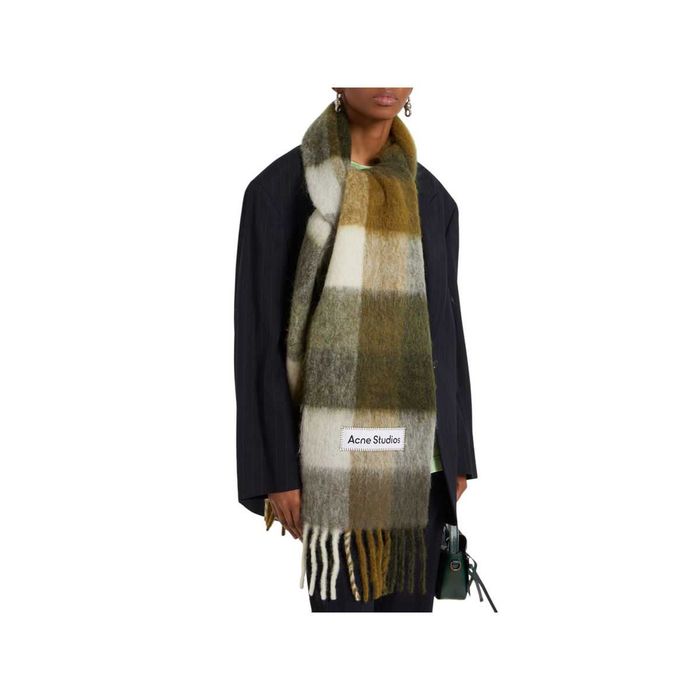 Шарф Acne Studios Checked Wool Fringe Scarf Taupe/Green/Black