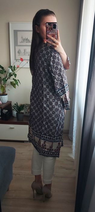 Wzorzyste kimono narzutka szlafrok 100% wiskoza Lindex L oversize