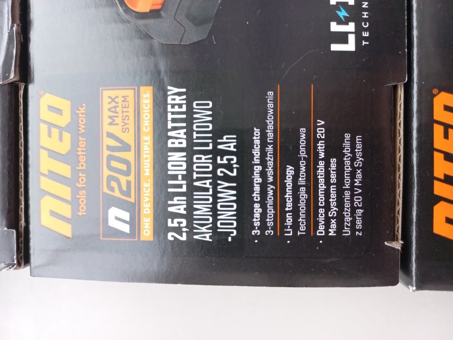 Zestaw 3 akumulatory NITEO  baterie 20 V , 2,5 ah Li-Ion  3 szt-150 zl