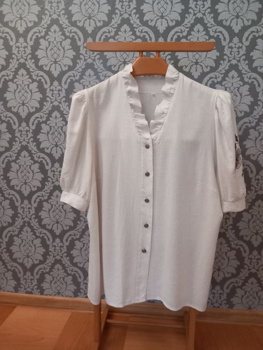 Lniana boho koszula z haftowanym rękawem roz.46