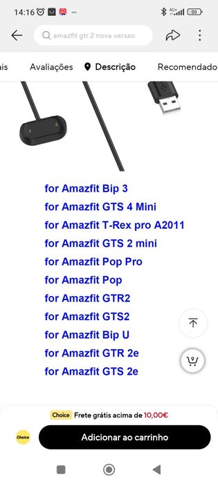 Carregador para Amazfit 14mm entre pinos
Mini, Bi