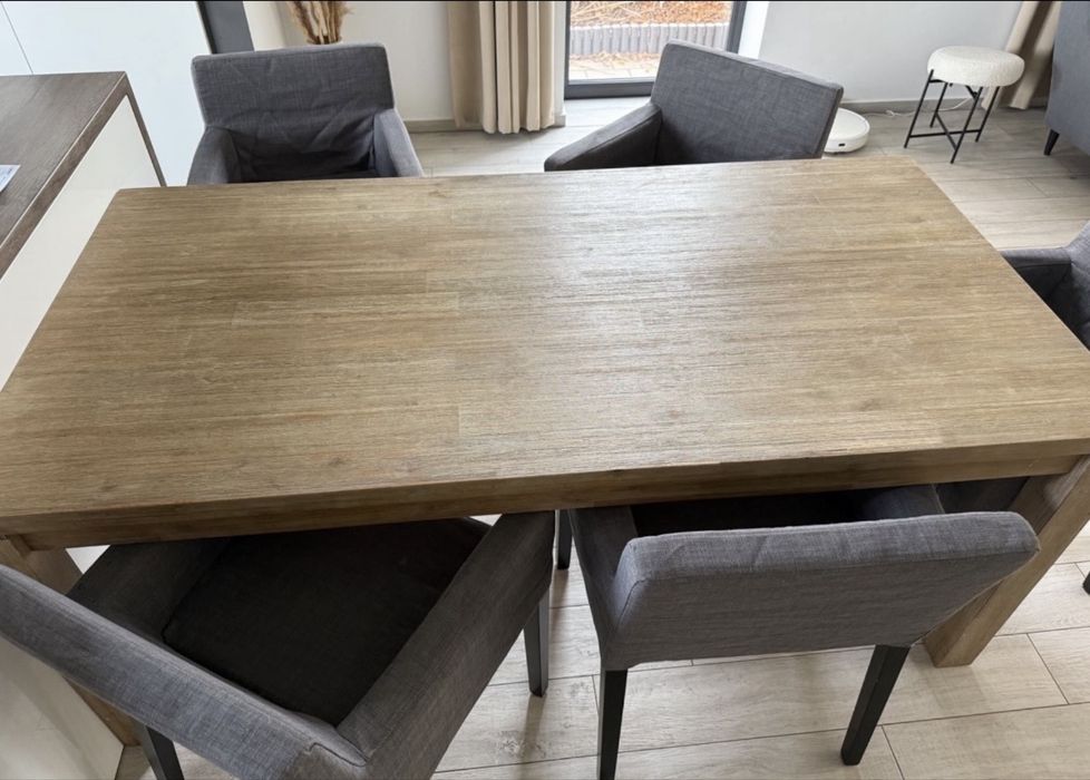 Stól drewniany z drewna akacjowego + 5 krzesel ikea