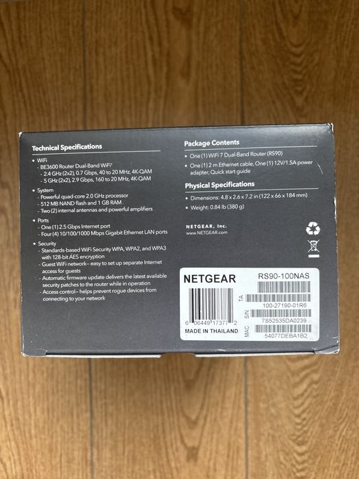 Роутер Netgear RS90 BE3600 2.4 та 5 ГГц Wi-Fi 7 new (openbox)