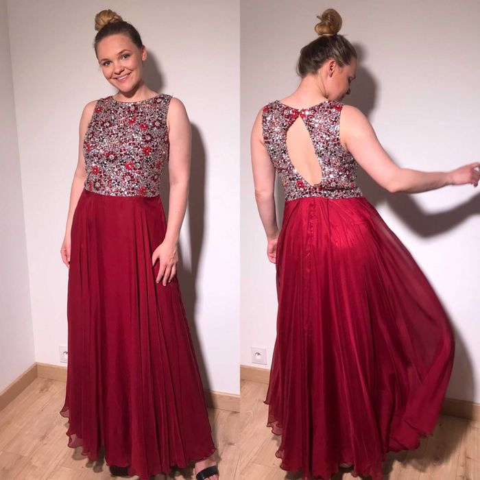 bordo sukienka srebrne cekiny bal sylwester studniówka koraliki