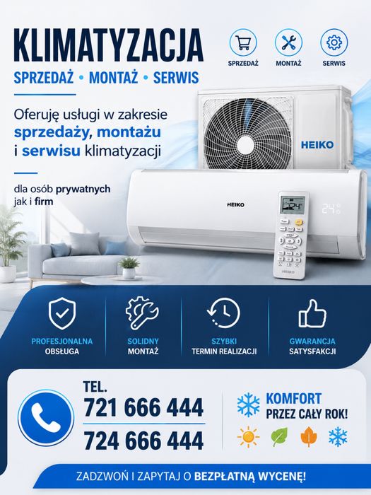 usługi w zakresie sprzedaży, montażu i serwisu klimatyzacji dla osób prywatnych jak i firm