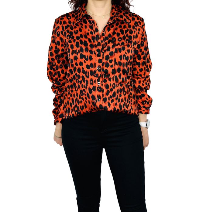 Satynowa koszula w panterkę pomarańczowa S 36