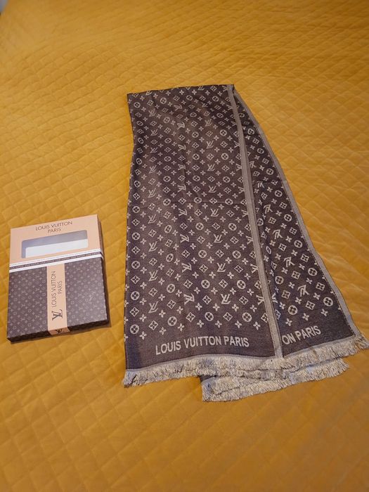 Szalik damski kaszmirowy brązowy dwustronny LV