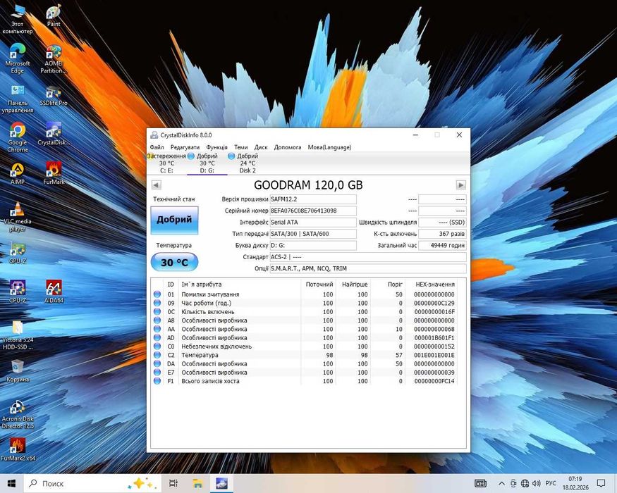 Диск SSD 120Gb (працюючий!)