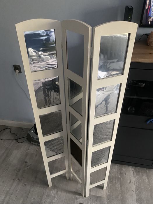 Parawan drewniany ramki biały składany