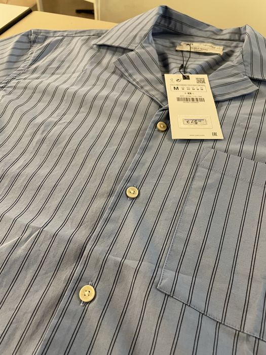 Camisa Azul às Riscas Zara Man