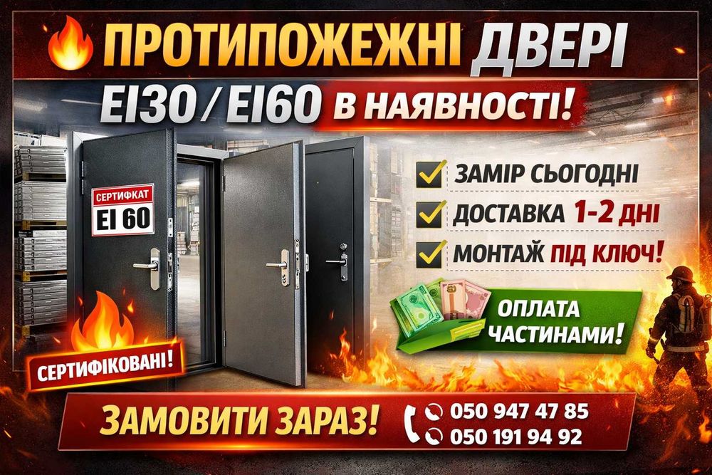 Двери входные противопожарные EI 60 АКЦИЯ!/Двері протипожежні