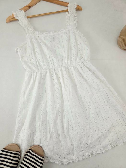 Vintage biała sukienka haftowana ażurowa boho cottagecore haft boiderie Y.A.S
