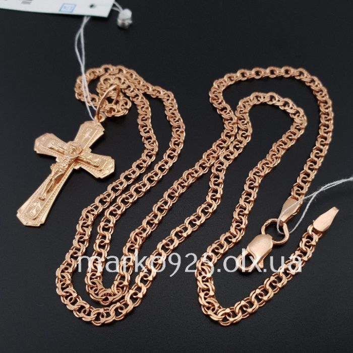 Позолоченная цепочка и крестик серебро Ланцюжок позолота 585