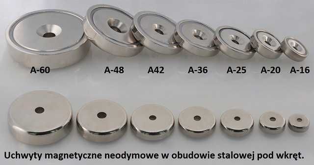 Duży magnes neodymowy w obudowie pod wkręt ze stożkiem A 48