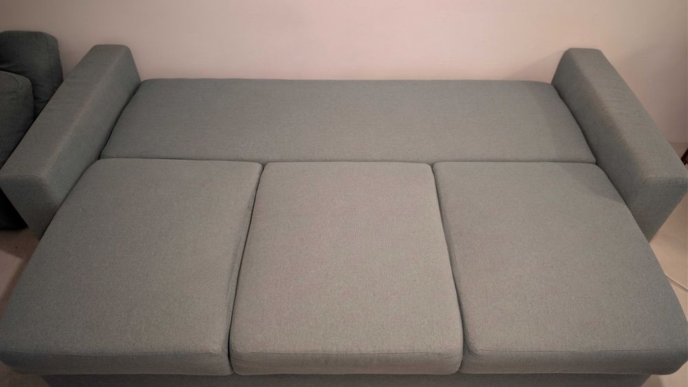 Sofá-cama IKEA BÅRSLÖV 3 lugares, cinzento-turquesa – ótimo estado