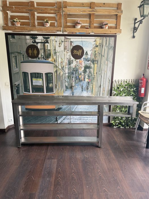 Bancada / Estante Inox Estreita (218 x 24 x 90 cm)