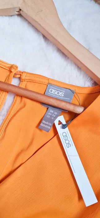 ASOS Nowa żółta sukienka satynowa z kopertowym dekoltem, rozmiar 36