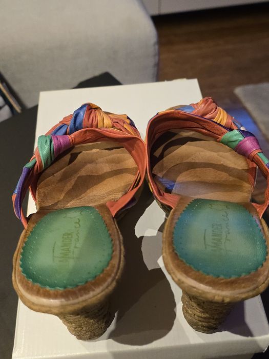 Buty Salamander 39 skóra korek klapki lato szpilki kolorowe ziel pomar