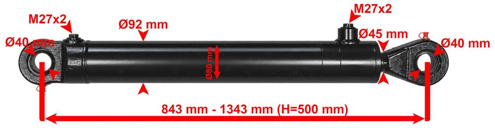 SIŁOWNIK HYDRAULICZNY CJ2F 80x45 SKOK 500 L=843 mm [4819]
