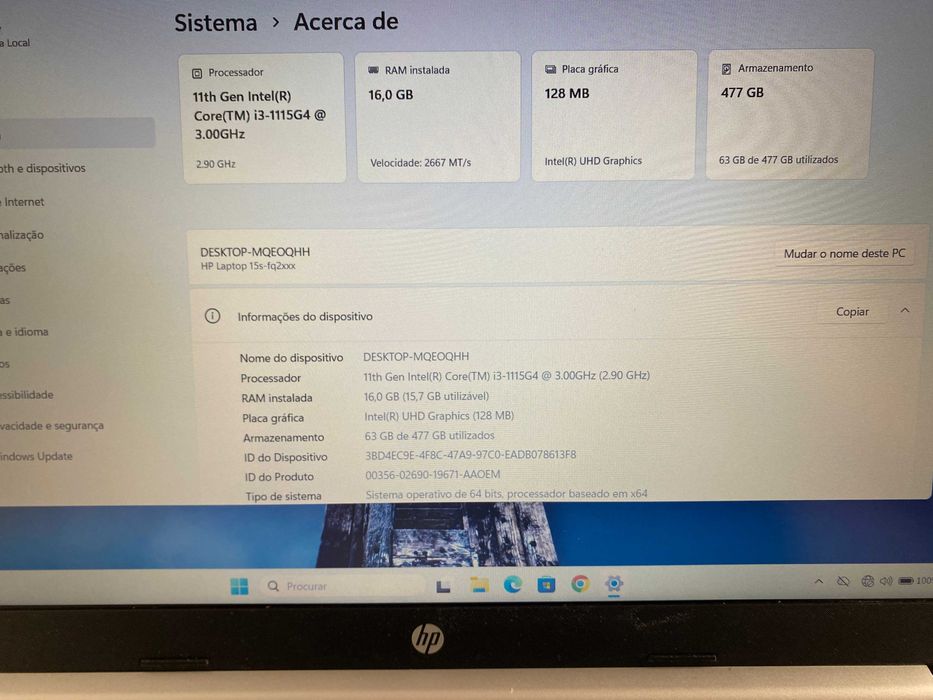 Portatil HP 15s (15.6") | Intel i3 11ª Gen | 16GB RAM | SSD 512GB