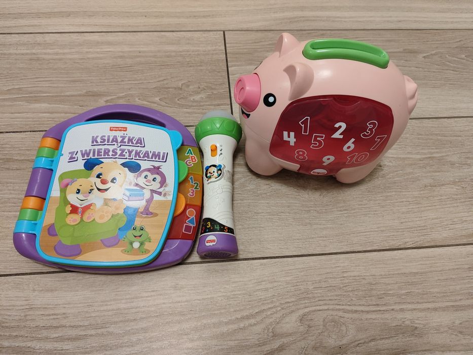 Zabawki Fischer Price: książeczka, świnka, mikrofon