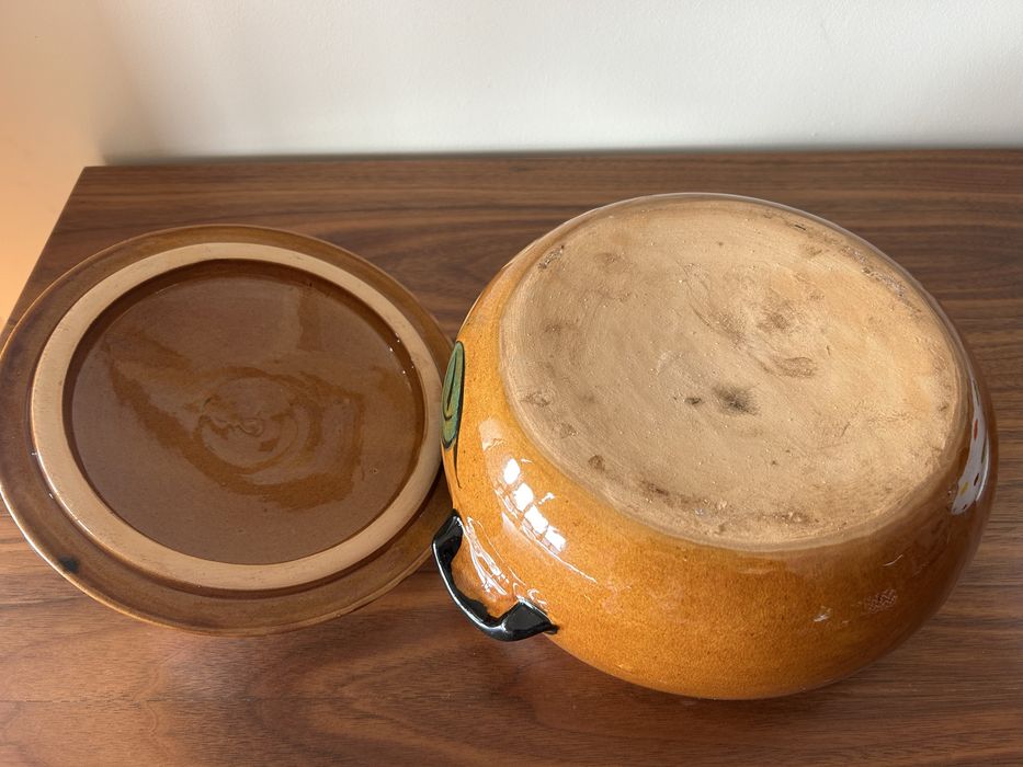Caçarola / Panela vidrada, pintada á mão, nova