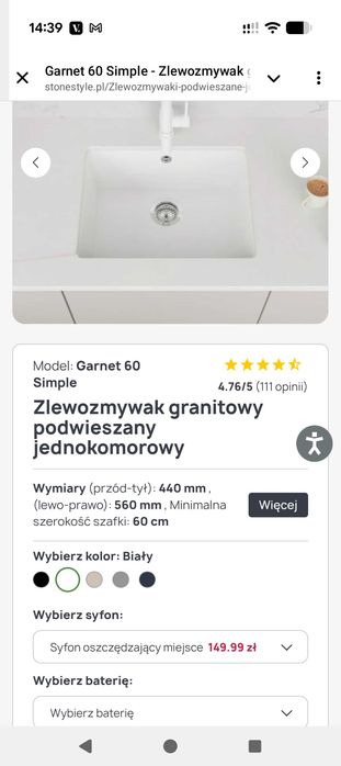 Zlewozmywak granitowy podwieszany Stone Style nowy