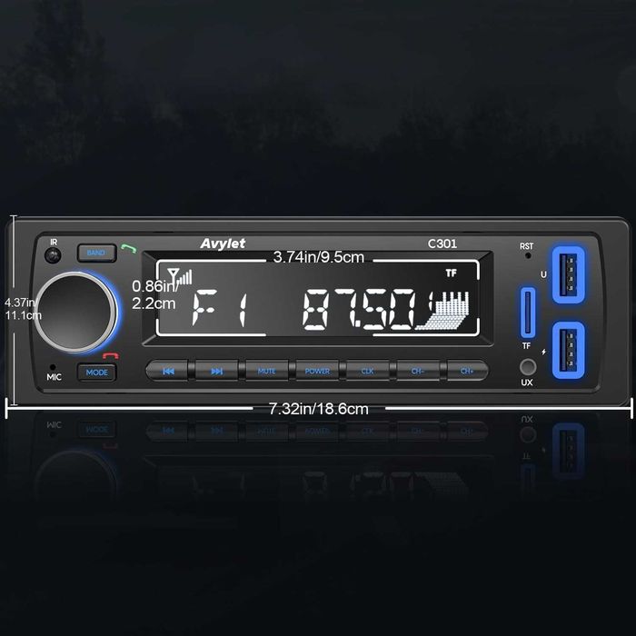 Radio 1 DIN Avylet Bluetooth 5.0 FM AUX SD USB Pilot