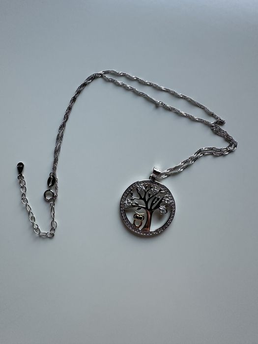 Nowy łańcuszek srebrny z zawieszką Sowy/ Mennica Świdnicka