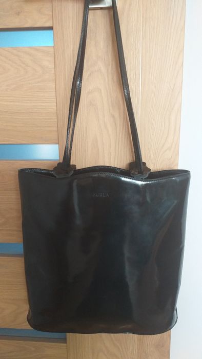 FURLA oryginalna skóra naturalna lakierowana torebka shopper kuferek