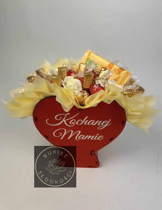 Drewniane serce bukiet jadalny słodkości