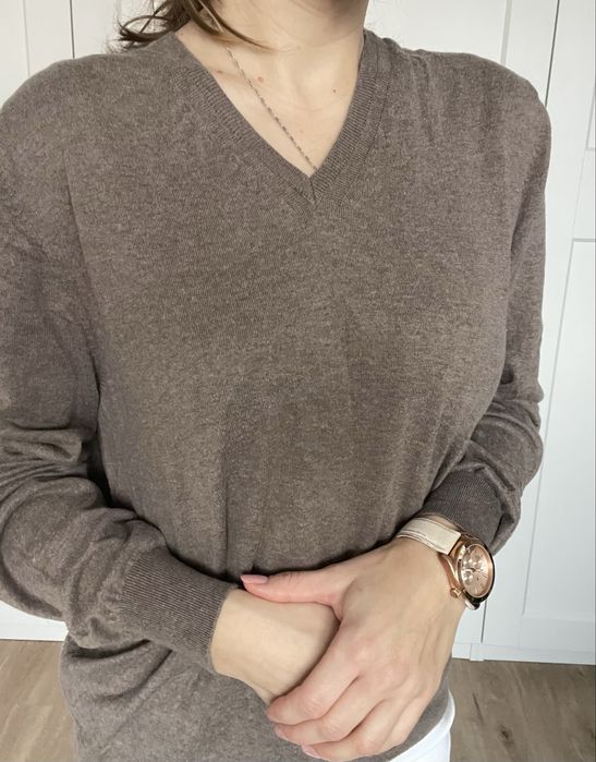 Brązowy przejściowy sweter Massimo Dutti M L cotton & silk