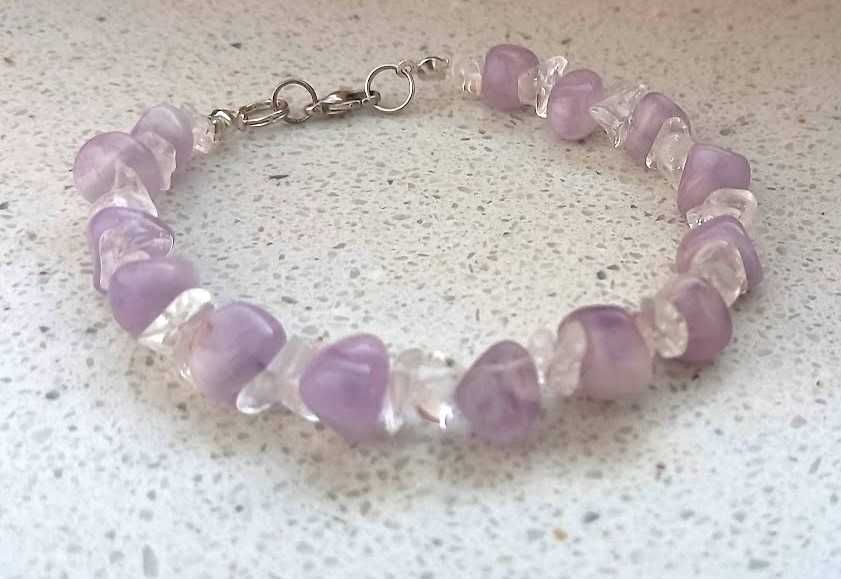 Bransoletka naturalny Ametyst i Kryształ górski srebro pr 925