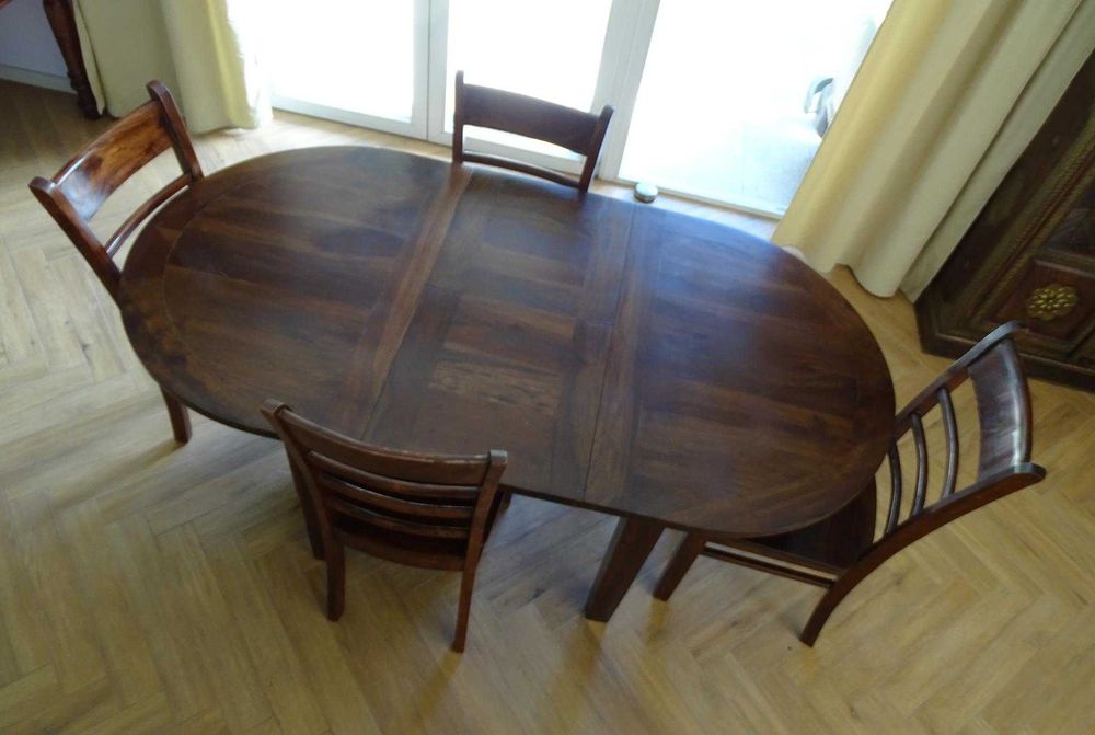 Stół drewniany indyjski - 135-180x95 cm + 4 stylowe krzesła - AlmiDecor