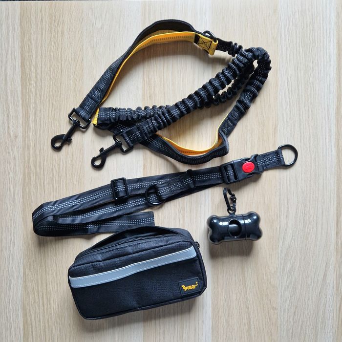 Pas biodrowy smycz amortyzowana dla psa system hands free bieganie góry saszetka