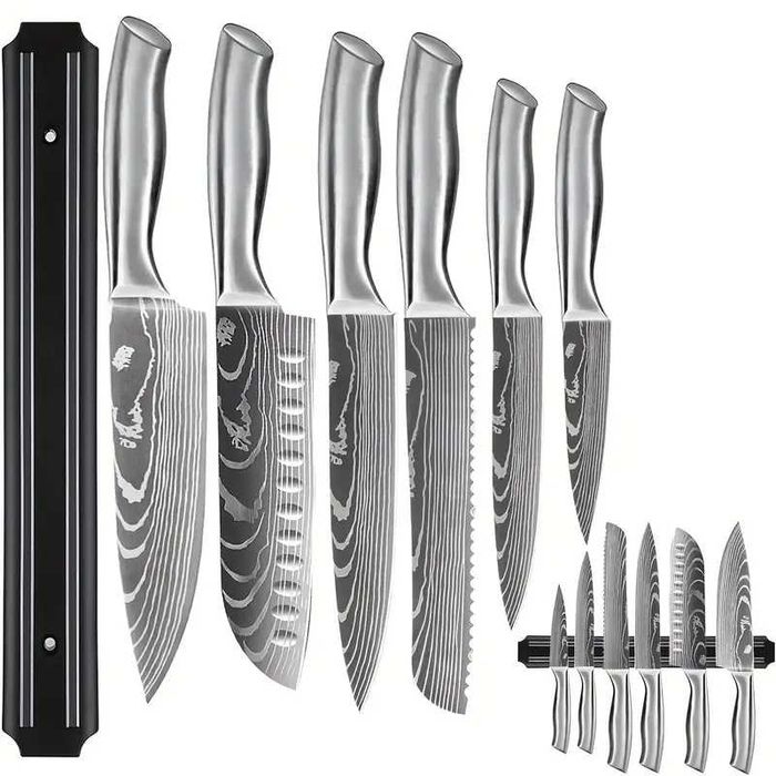 NOVO - Conjunto de 7 Facas de Cozinha + Suporte Magnético para Facas