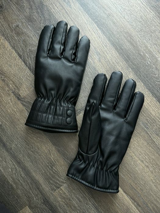 Чоловічі теплі зимові рукавиці на хутрі чорні шкіряні теплі рукавиці